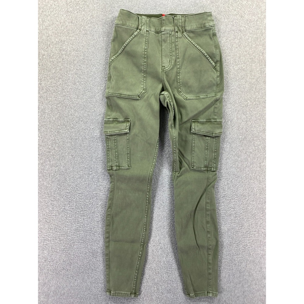 Spanx Cargo Pants Women Small Green High Rise Ankle Twill Stretch Pull On Shape‎
